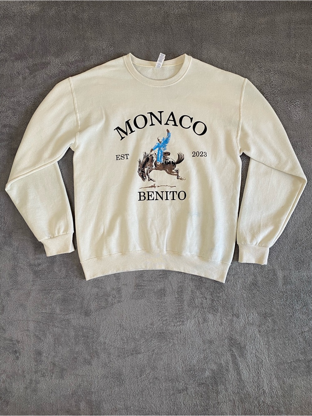 Monaco Bad Bunny "Most Wanted Tour" 2024 Cream Crewneck Sweater M Western Retro